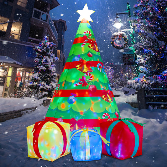 GOOSH 7 FT Christmas Inflatables Tree Outdoor Decorations Blow Up Yard Gift Box with Built-in LEDs for Indoor Party Garden Lawn Decor