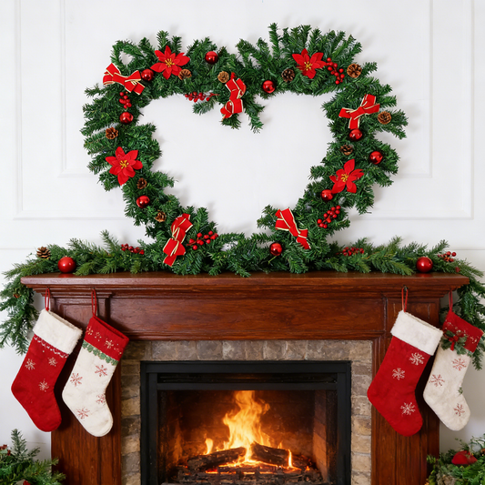 FUTURE HOME Christmas Garland Tinsel for decorating Christmas trees,Pre-lit Artificial Christmas Garland, Green Rattan with Red Flower Decorations for Home Stairs Fireplace Front Porch Door Display Indoor Outdoor Christmas Decor