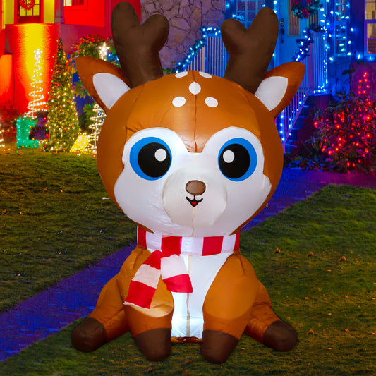 GOOSH 5 FT Christmas Inflatable Reindeer Outdoor Decoration Blow Up Yard Cute Deer with Built-in LEDs for Indoor Party Xmas Garden Lawn Decor