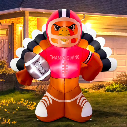 GOOSH 6FT Thanksgiving Turkey Football Inflatable with LED Lights