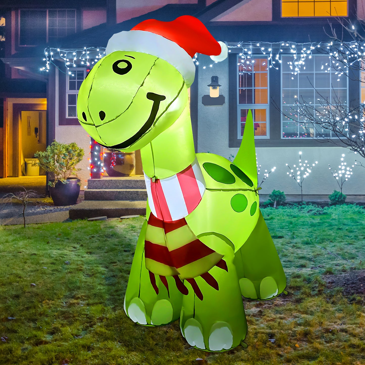 GOOSH 6.2ft Christmas Inflatables Outdoor Decorations, Blow Up Dinosaur Inflatable with Built-in LEDs for Christmas Indoor Outdoor Yard Lawn Garden Decorations