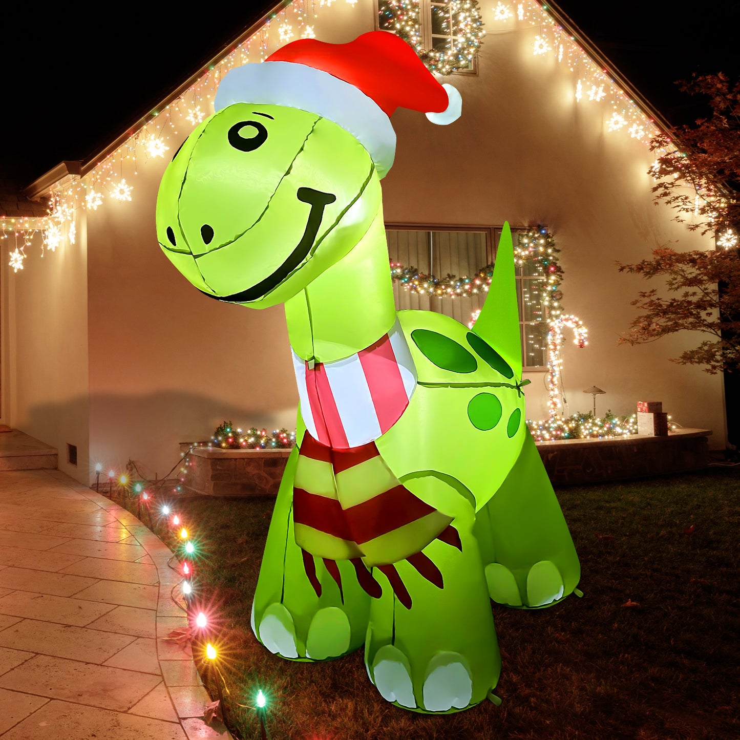 GOOSH 6.2ft Christmas Inflatables Outdoor Decorations, Blow Up Dinosaur Inflatable with Built-in LEDs for Christmas Indoor Outdoor Yard Lawn Garden Decorations