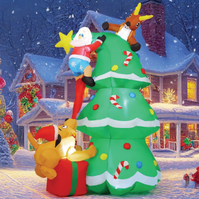 GOOSH 7.3ft Christmas Inflatables Outdoor Decorations, Blow Up Santa Claus Reindeer Dog Christmas Tree Inflatable with Built-in LEDs for Christmas Indoor Outdoor Yard Lawn Garden Decorations#27152