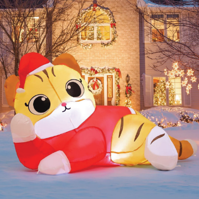 GOOSH 5 FT Christmas Cat Inflatables Outdoor Decoration, Christmas Cat Blow Up with Built-in LEDs for Christmas Indoor Outdoor Yard Lawn Garden Decorations