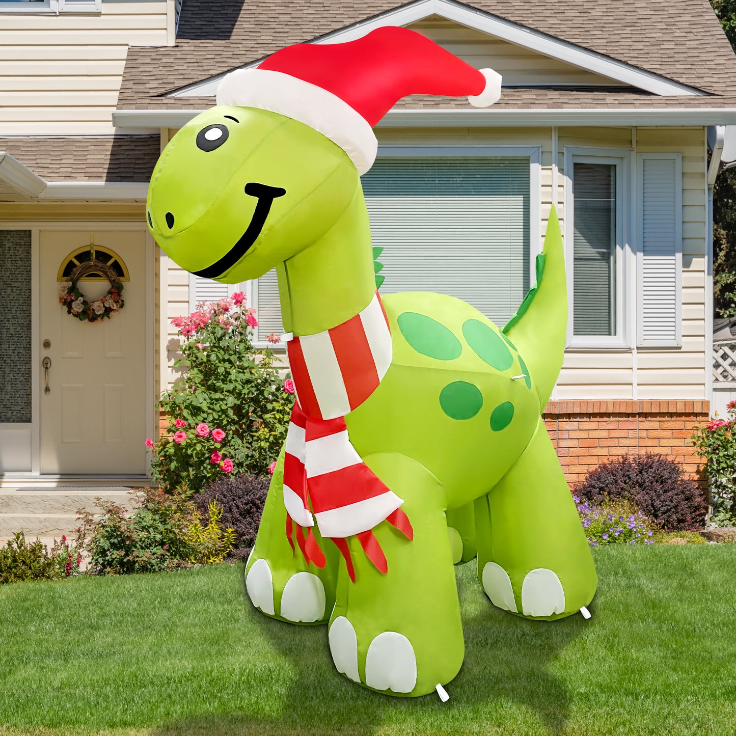 GOOSH 6.2ft Christmas Inflatables Outdoor Decorations, Blow Up Dinosaur Inflatable with Built-in LEDs for Christmas Indoor Outdoor Yard Lawn Garden Decorations