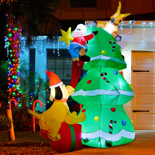 GOOSH 7.3ft Christmas Inflatables Outdoor Decorations, Blow Up Santa Claus Reindeer Dog Christmas Tree Inflatable with Built-in LEDs for Christmas Indoor Outdoor Yard Lawn Garden Decorations#27152