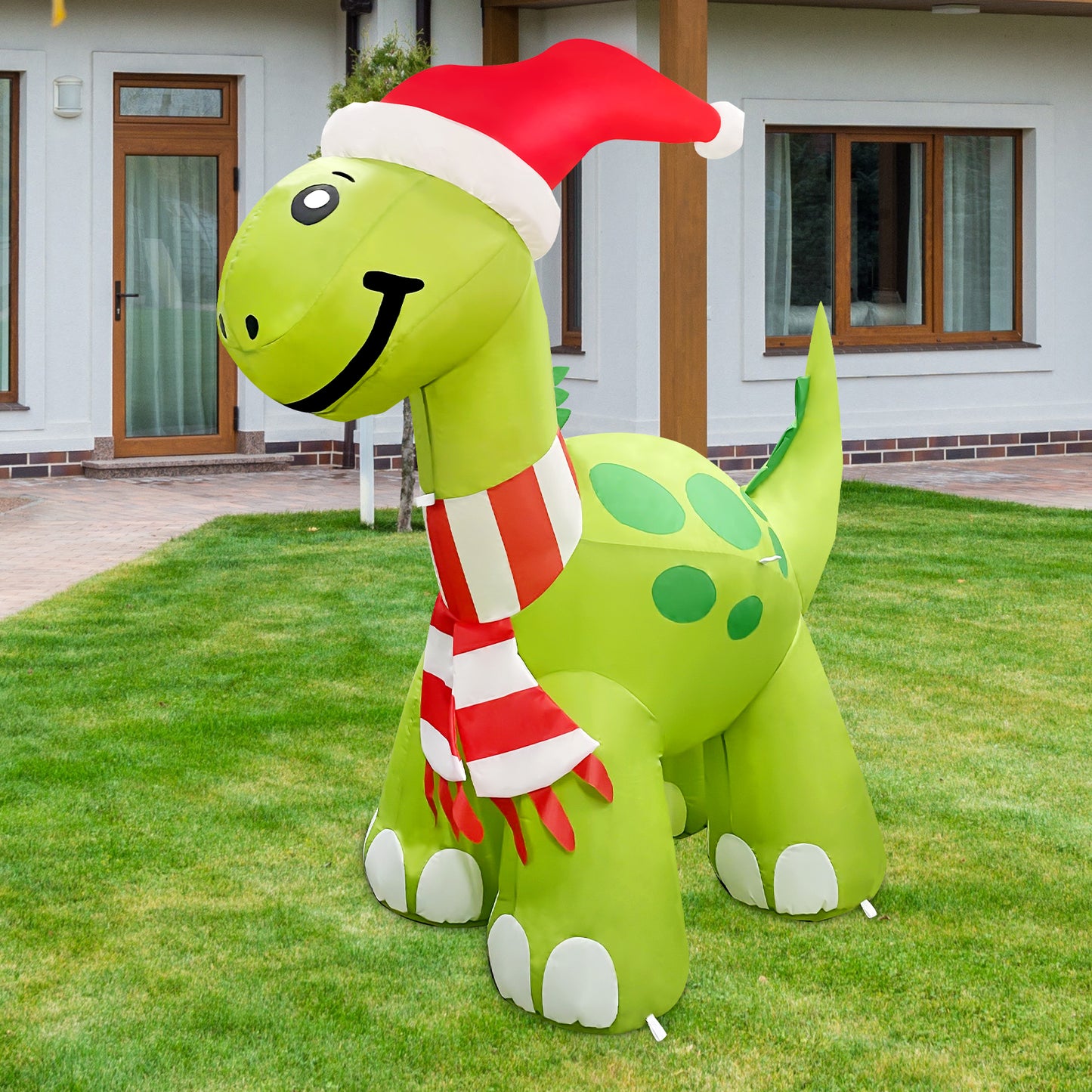 GOOSH 6.2ft Christmas Inflatables Outdoor Decorations, Blow Up Dinosaur Inflatable with Built-in LEDs for Christmas Indoor Outdoor Yard Lawn Garden Decorations