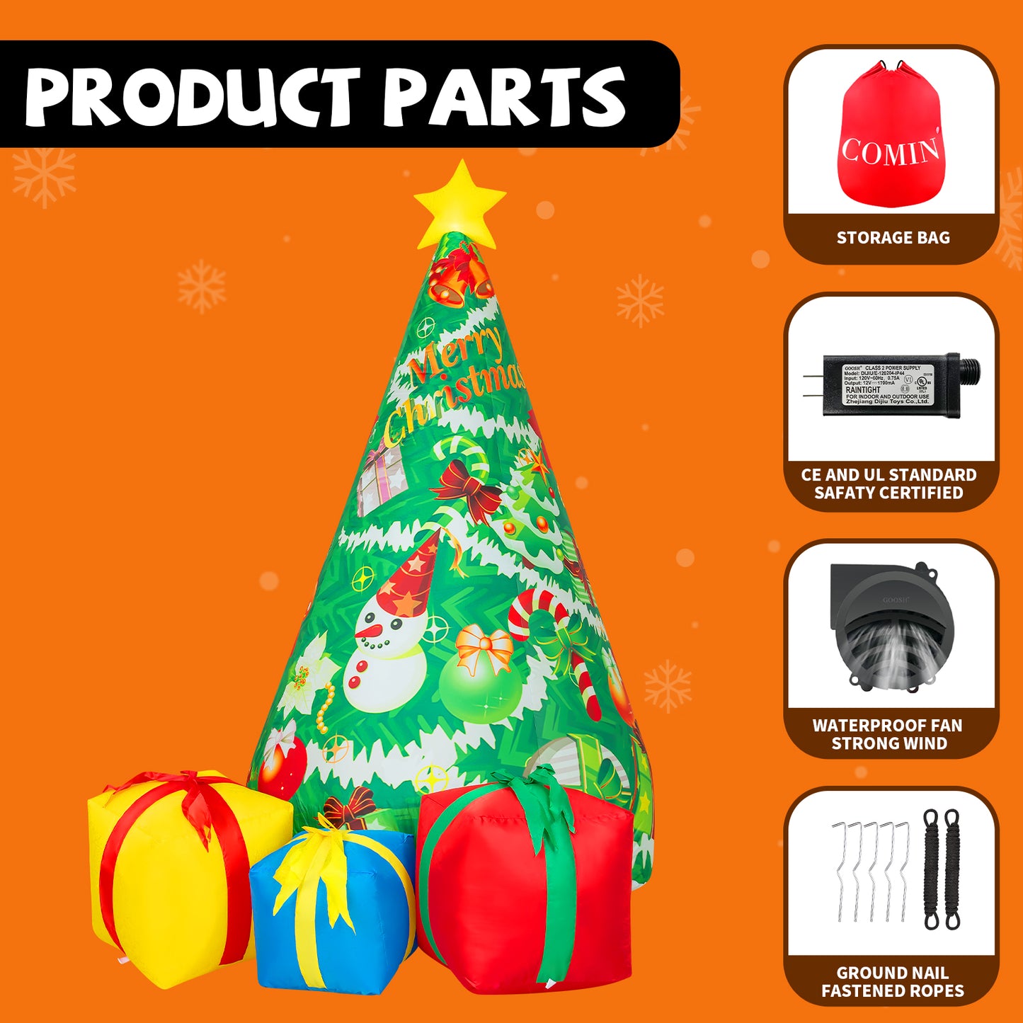 GOOSH 7 FT Christmas Inflatables Tree Outdoor Decorations Blow Up Yard 3 Present Boxes with Built-in LEDs for Indoor Party Garden Lawn Decor