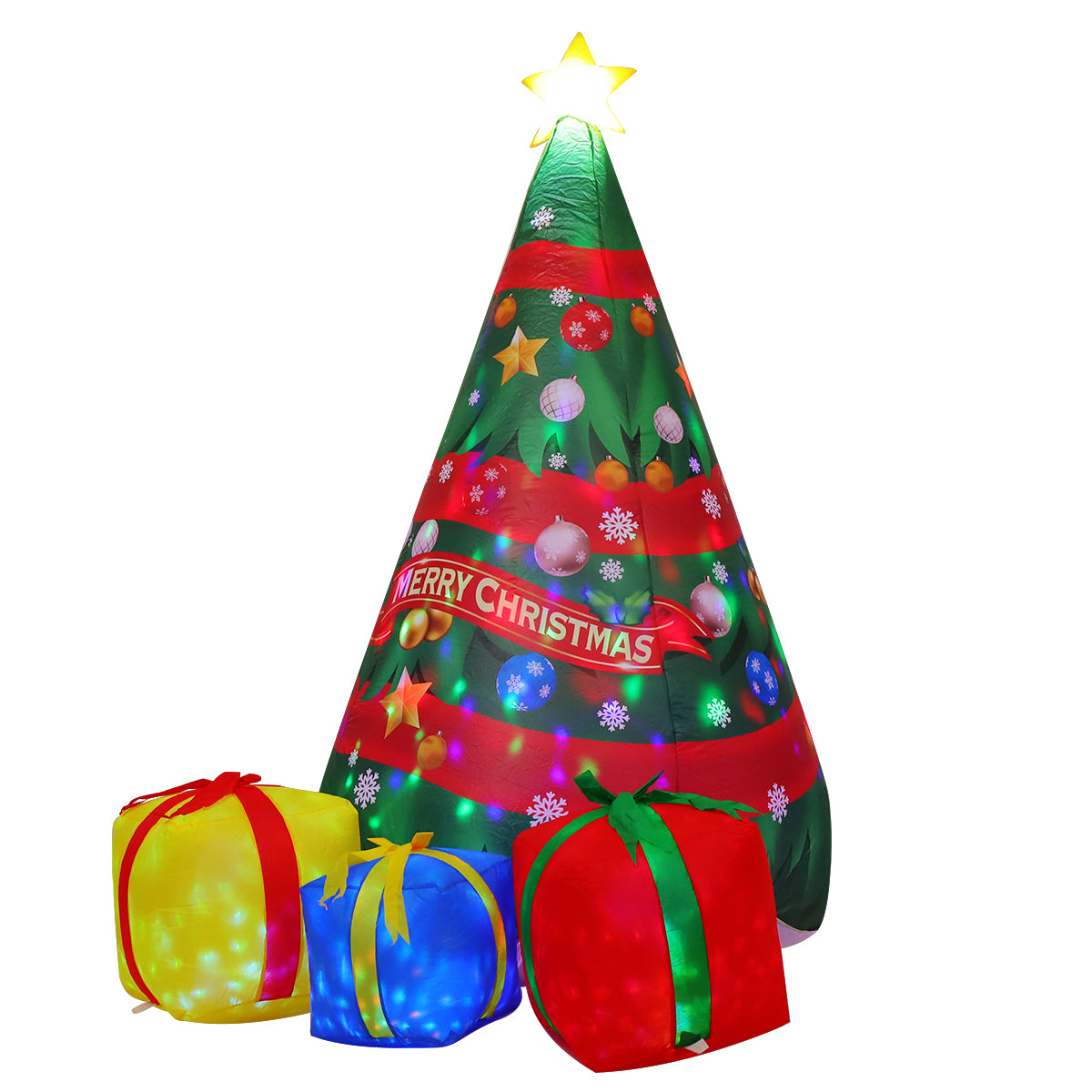 FUTURE HOME 7 FT Chirstmas Tree Inflatable toys showing Chirstmas Tree Blow Up Yard Present Box with Built-in LEDs for Indoor Party Garden Lawn Decor