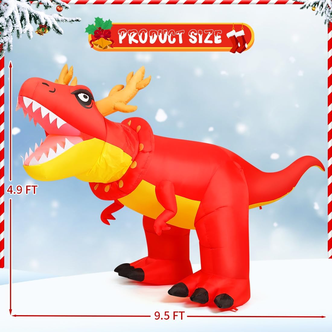 Goosh 6 FT Christmas Inflatables Outdoor Decorations Blow Up Antlers Dinosaur Inflatable with Built-in LEDs for Christmas Indoor Outdoor Yard Lawn Garden Decorations