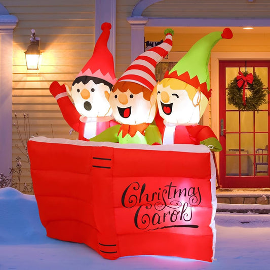 Goosh 5 FT Christmas Inflatables Elf Outdoor Decorations Blow Up Yard High Scripture Reading Book with Built-in LEDs for Indoor Party Garden Lawn Decor