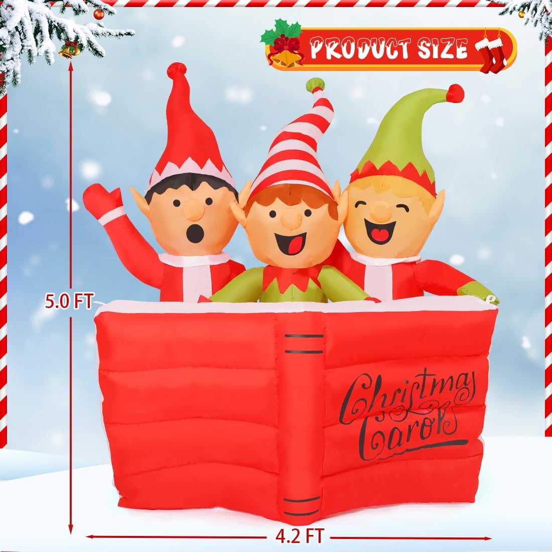 Goosh 5 FT Christmas Inflatables Elf Outdoor Decorations Blow Up Yard High Scripture Reading Book with Built-in LEDs for Indoor Party Garden Lawn Decor