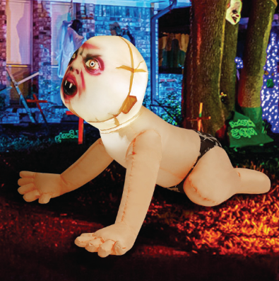 GOOSH 4FT Halloween Inflatable Outdoor Zombie Baby Blow Up Yard Decoration Clearance with LED Lights Built-in for Holiday/Party/Yard/Garden