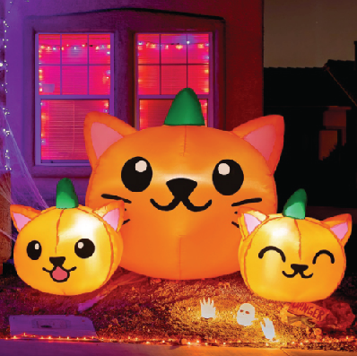 Halloween Inflatable 4FT Long Three Pumpkin Cat Head Combo with Built-in LEDs Blow Up Yard Decoration for Holiday Party Indoor, Outdoor, Yard, Garden, Lawn