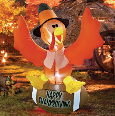GOOSH 5 FT Thanksgiving Inflatables Turkey Outdoor Decorations Blow Up Yard Turkey with a Rugby with Built-in LEDs for Indoor Party Garden Lawn Decor