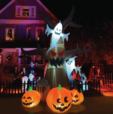 12FT Halloween Inflatable Tree with Ghost and Pumpkins Around, LEDs Blow Up Yard Decoration