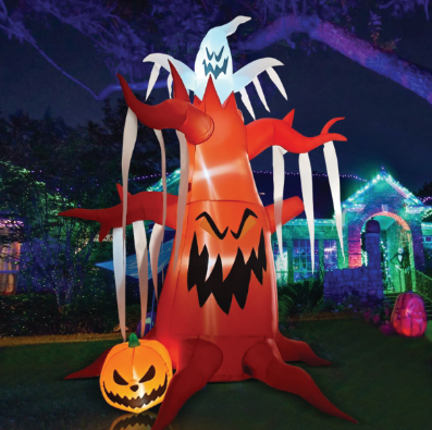 GOOSH 10 FT Halloween Inflatables Tree Outdoor Decorations Blow Up Yard Scary Dead Tree with Pumpkin and Ghost with Built-in LEDs for Garden Lawn Indoor Party Decor