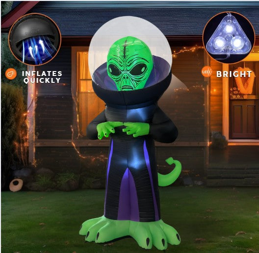 GOOSH 9FT Inflatable Alien with Space Helmet – Light-Up Halloween Yard Decoration
