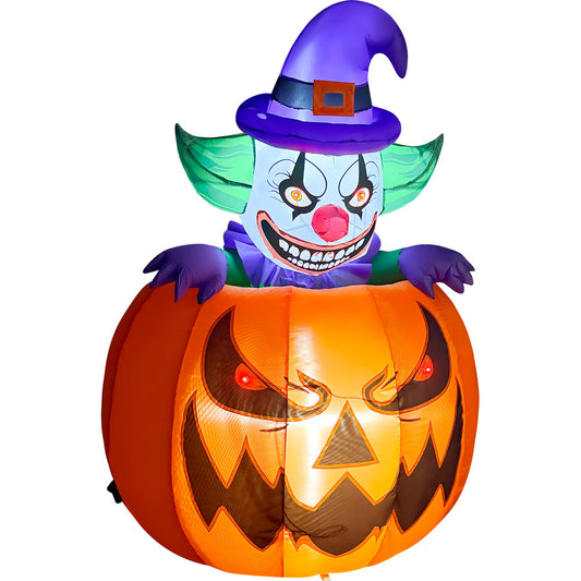 GOOSH 6 FT Animated Creepy Clown in Pumpkin Inflatable with LED Lights Halloween Outdoor Blow Up Yard Decoration