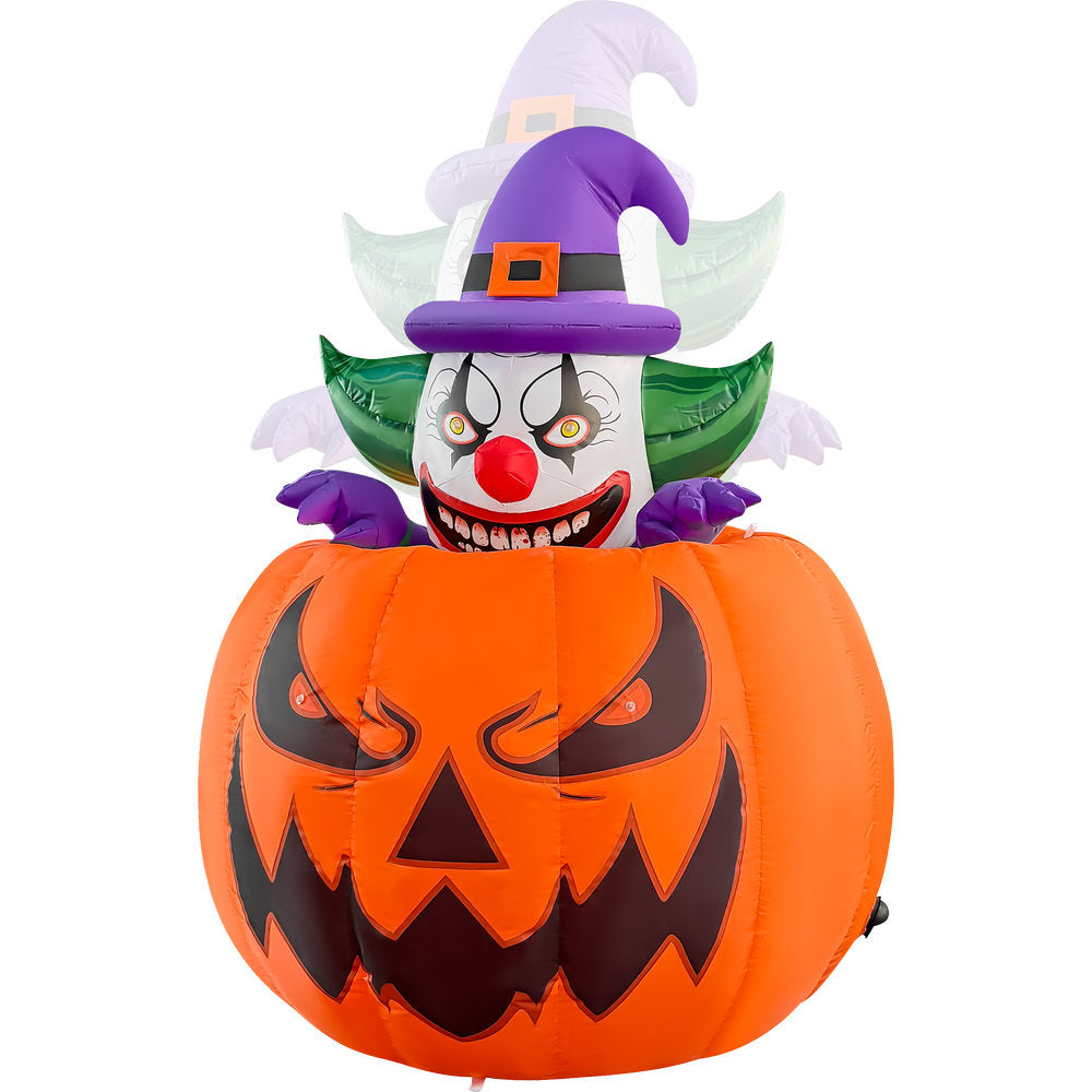 GOOSH 6 FT Animated Creepy Clown in Pumpkin Inflatable with LED Lights Halloween Outdoor Blow Up Yard Decoration