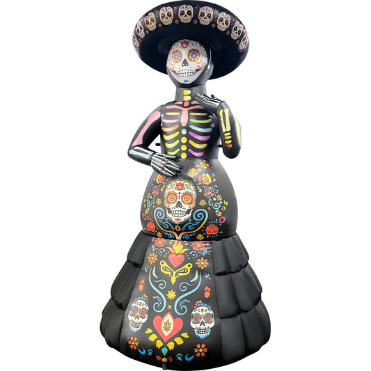 GOOSH 7 FT Day of the Dead Skeleton Lady Inflatable with LED Lights Halloween Outdoor Blow Up Yard Decoration