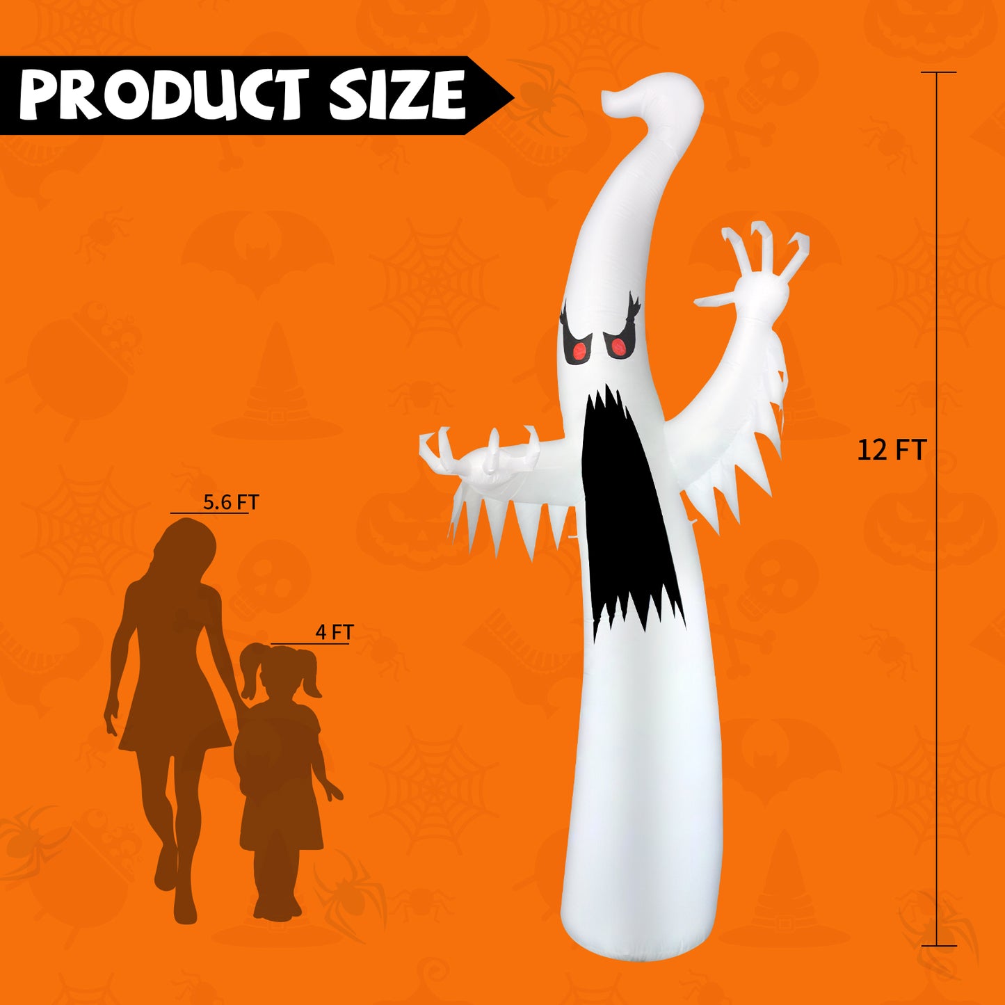 GOOSH Inflatable Tall Standing Halloween Ghost Yard Decoration, Rainbow Color Indoor and Outdoor Garden Halloween Decoration, Party Decoration for Holiday, Home Decorations#69082