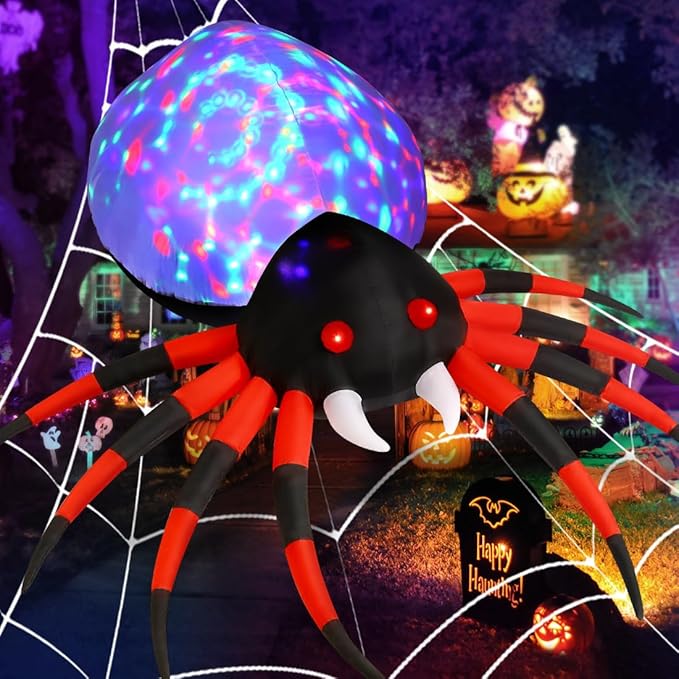 GOOSH 5 FT Width Halloween Inflatable Spider Outdoor Decoration with Magic Light, Blow Up Yard Inflatables Holiday Inflatables for Outdoor Yard Garden Lawn Decor