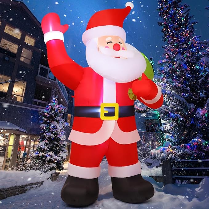 Goosh 9 FT Christmas Inflatables Santa Claus Animated Gaint Outdoor Blow Up Yard Decorations Built-in LEDs for Indoor Party Garden Lawn Decor