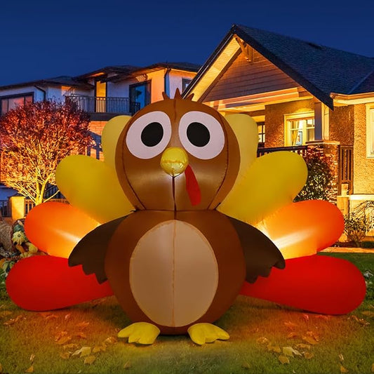GOOSH 6.7 FT Long Thanksgiving Inflatables Turkey Baby with Built-in LEDs Blow Up Yard Decoration for Holiday Party Indoor Outdoor Garden Lawn