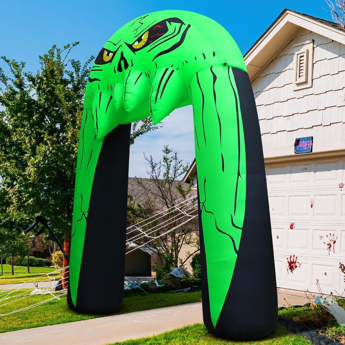 Goosh 10 FT Halloween Inflatables Archway Outdoor Decorations Blow Up Yard Monster Mouth Archway with Built-in LEDs for Indoor Party Garden Lawn