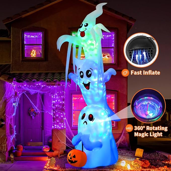 Goosh 10 FT High Halloween Inflatable Overlap Ghost Blow Up Yard Decoration Clearance with LED Lights Built-in for Holiday/Party/Yard/Garden