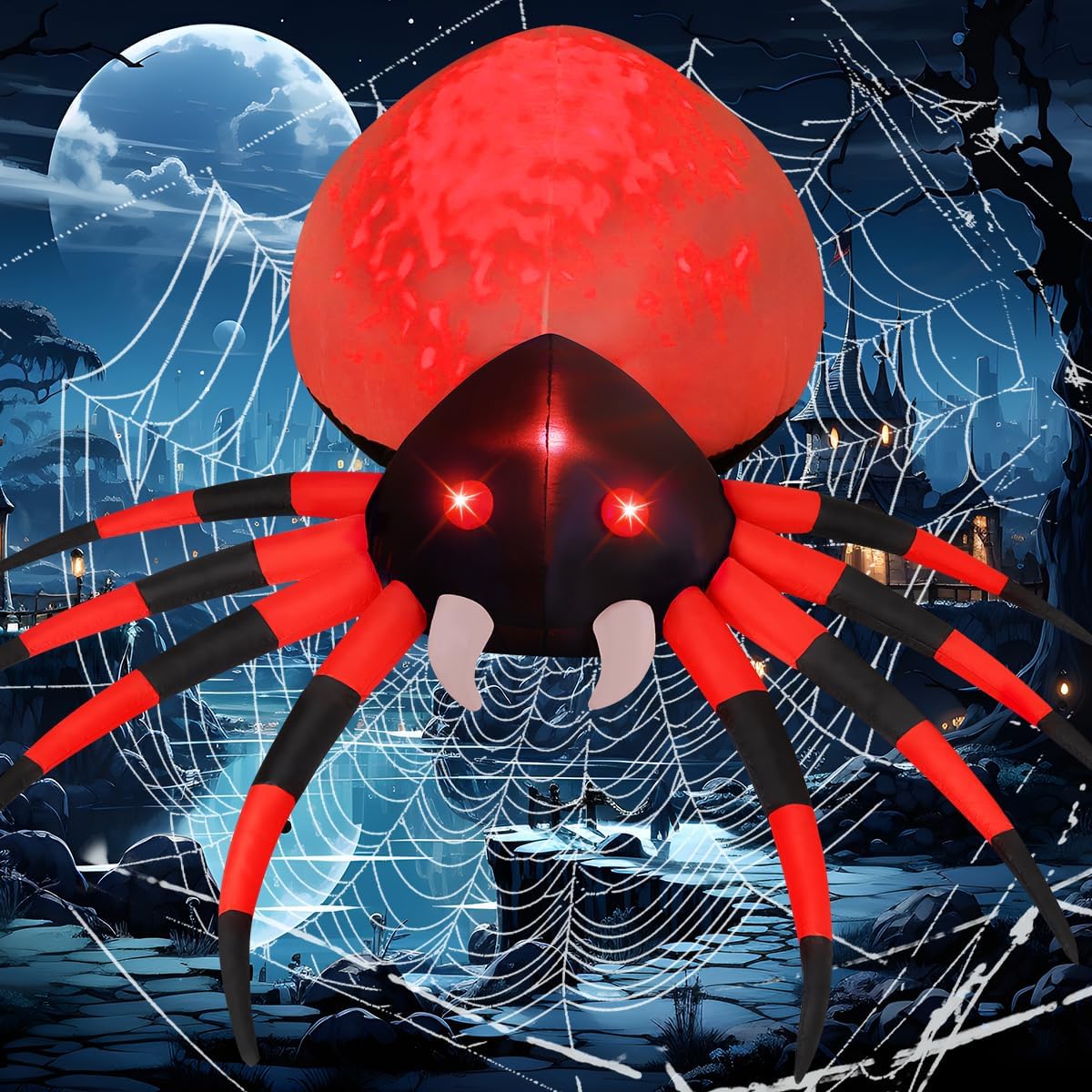 GOOSH 12 FT Width Halloween Inflatable Spider Outdoor Decoration with Magic Light, Blow Up Yard Inflatables Holiday Inflatables for Outdoor Yard Garden Lawn Decor