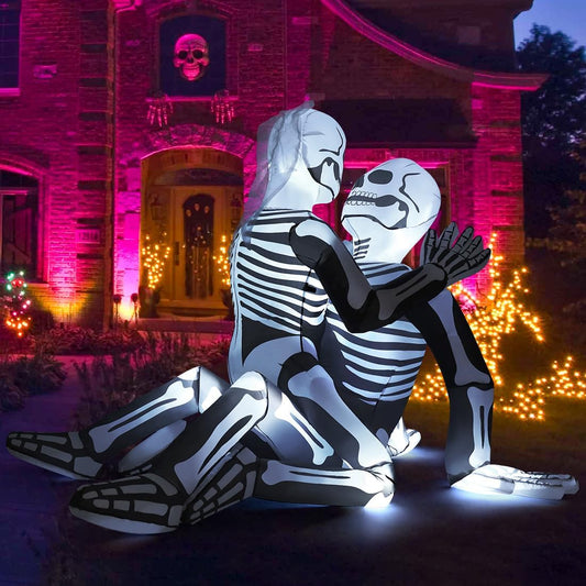 GOOSH 6.5ft Long Halloween Inflatable Skeleton Cuddling Couple Outdoor Decoration