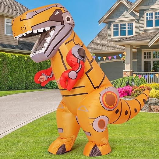 Goosh Inflatable Dinosaur Costume for Adults Funny Blow Up Mechanical T-rex Dino Costume Full Body for Halloween Party Parade Cosplay