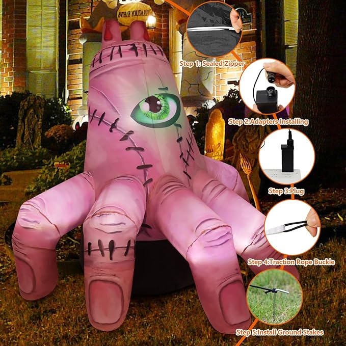 GOOSH 6 FT Halloween Inflatables Hand Outdoor Decorations Blow Up Yard Scary Giant with Built-in LEDs for Indoor Party Garden Lawn Decor