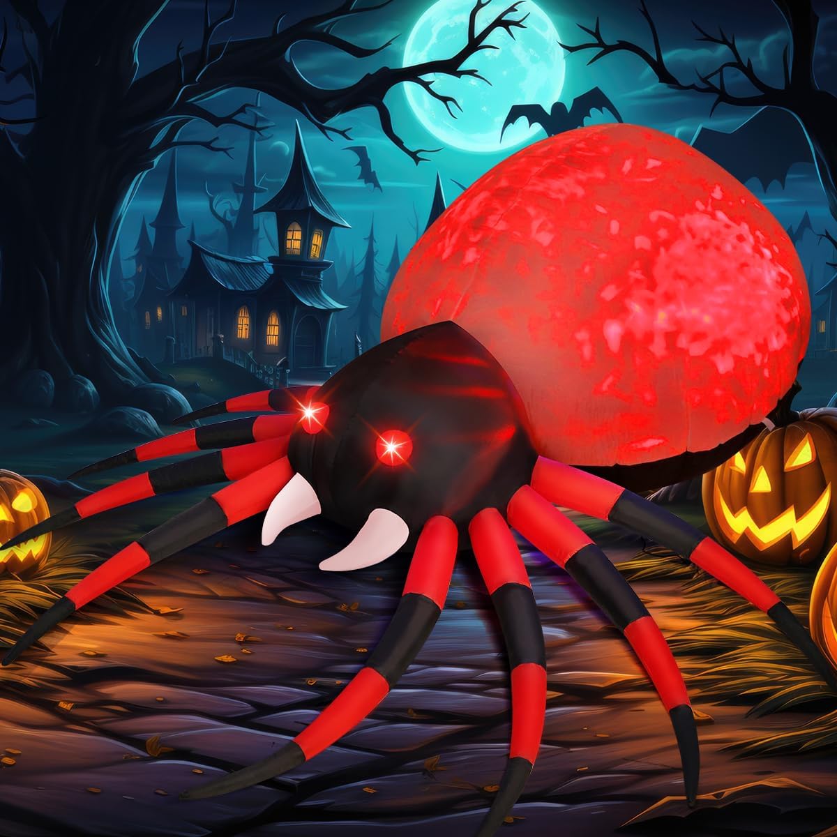 GOOSH 12 FT Width Halloween Inflatable Spider Outdoor Decoration with Magic Light, Blow Up Yard Inflatables Holiday Inflatables for Outdoor Yard Garden Lawn Decor