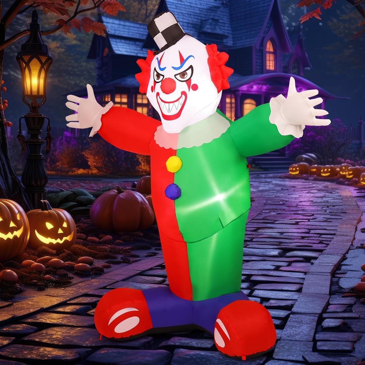 GOOSH 7.2 FT Halloween Inflatables Clown Outdoor Blow Up Yard Clown Decoration with LED Lights Built-in for Holiday Party Yard Garden