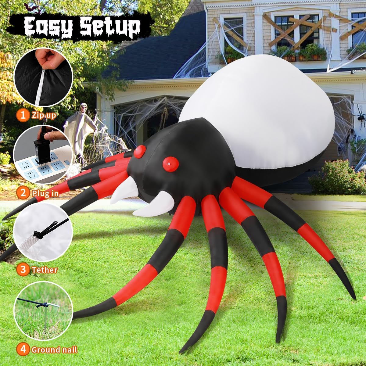 GOOSH 12 FT Width Halloween Inflatable Spider Outdoor Decoration with Magic Light, Blow Up Yard Inflatables Holiday Inflatables for Outdoor Yard Garden Lawn Decor