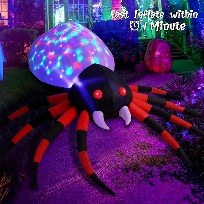 GOOSH 5 FT Width Halloween Inflatable Spider Outdoor Decoration with Magic Light, Blow Up Yard Inflatables Holiday Inflatables for Outdoor Yard Garden Lawn Decor