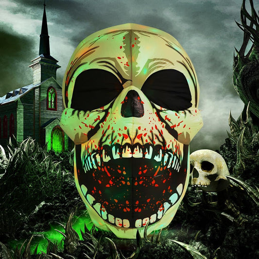 GOOSH 4 FT Halloween Inflatables Skull Outdoor Decorations Blow Up Yard Scary Colorful Dimming Skull with Built-in Magic LEDs for Garden Lawn Indoor Party Decor