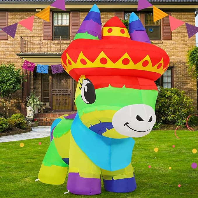 GOOSH 4 FT Cinco De Mayo Inflatables Horse Outdoor Decorations Blow Up Yard Colorful Mexican Fiesta Party Decoractions with Built-in LEDs for Garden Lawn Indoor Decor