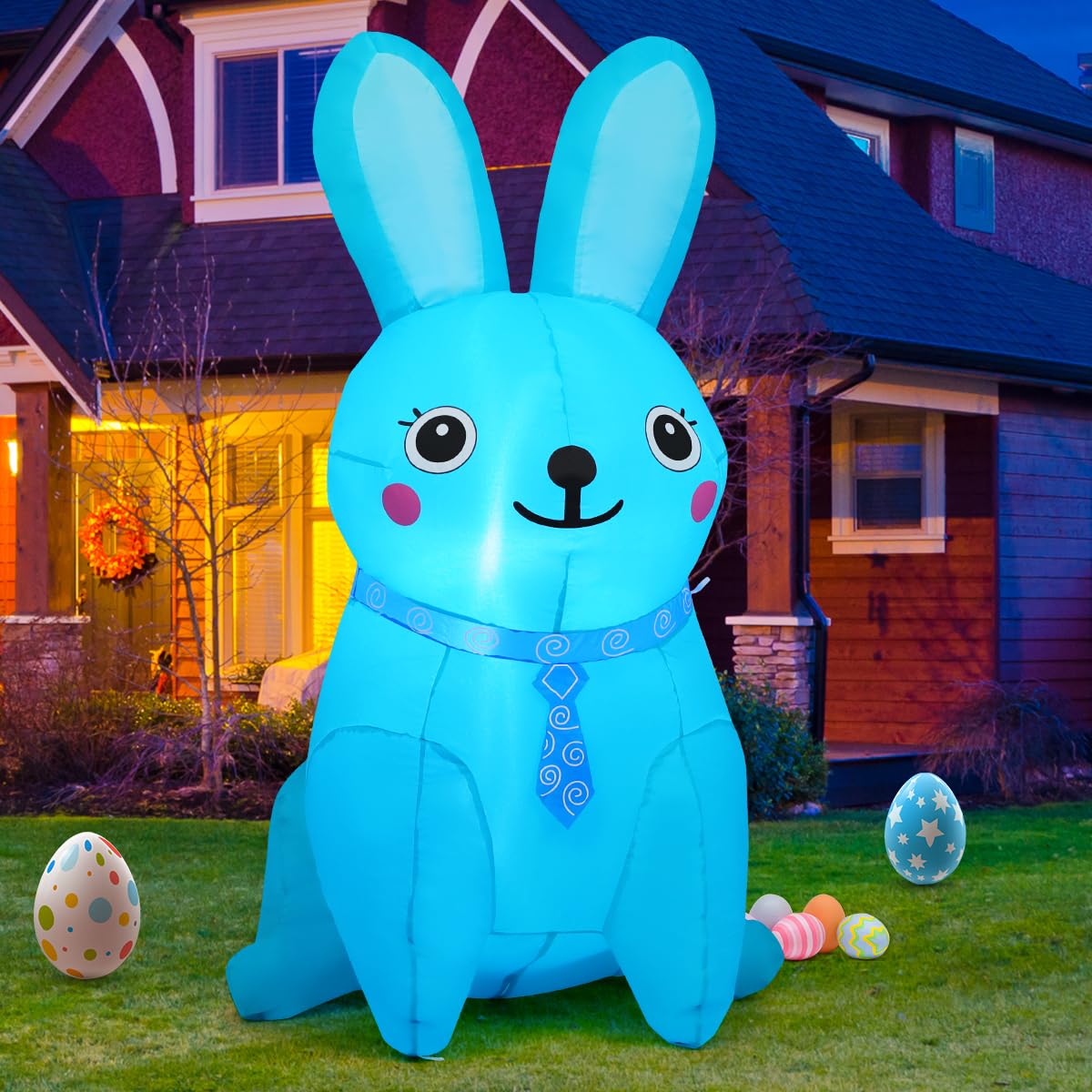 GOOSH 5 FT Easter Inflatables Bunny Outdoor Decorations Blow UP Yard Blue Rabbit for Party Garden Lawn Indoor Outdoor Decor