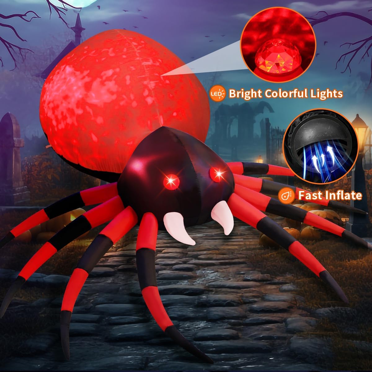 GOOSH 12 FT Width Halloween Inflatable Spider Outdoor Decoration with Magic Light, Blow Up Yard Inflatables Holiday Inflatables for Outdoor Yard Garden Lawn Decor