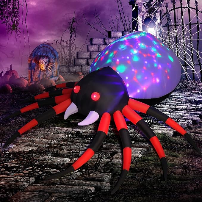 GOOSH 5 FT Width Halloween Inflatable Spider Outdoor Decoration with Magic Light, Blow Up Yard Inflatables Holiday Inflatables for Outdoor Yard Garden Lawn Decor