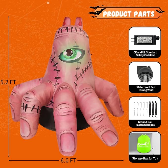 GOOSH 6 FT Halloween Inflatables Hand Outdoor Decorations Blow Up Yard Scary Giant with Built-in LEDs for Indoor Party Garden Lawn Decor