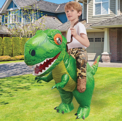 GOOSH Inflatable Dinosaur Costume for Adults Ride-on Green Dino Funny Blow Up T-Rex Costume Halloween Party