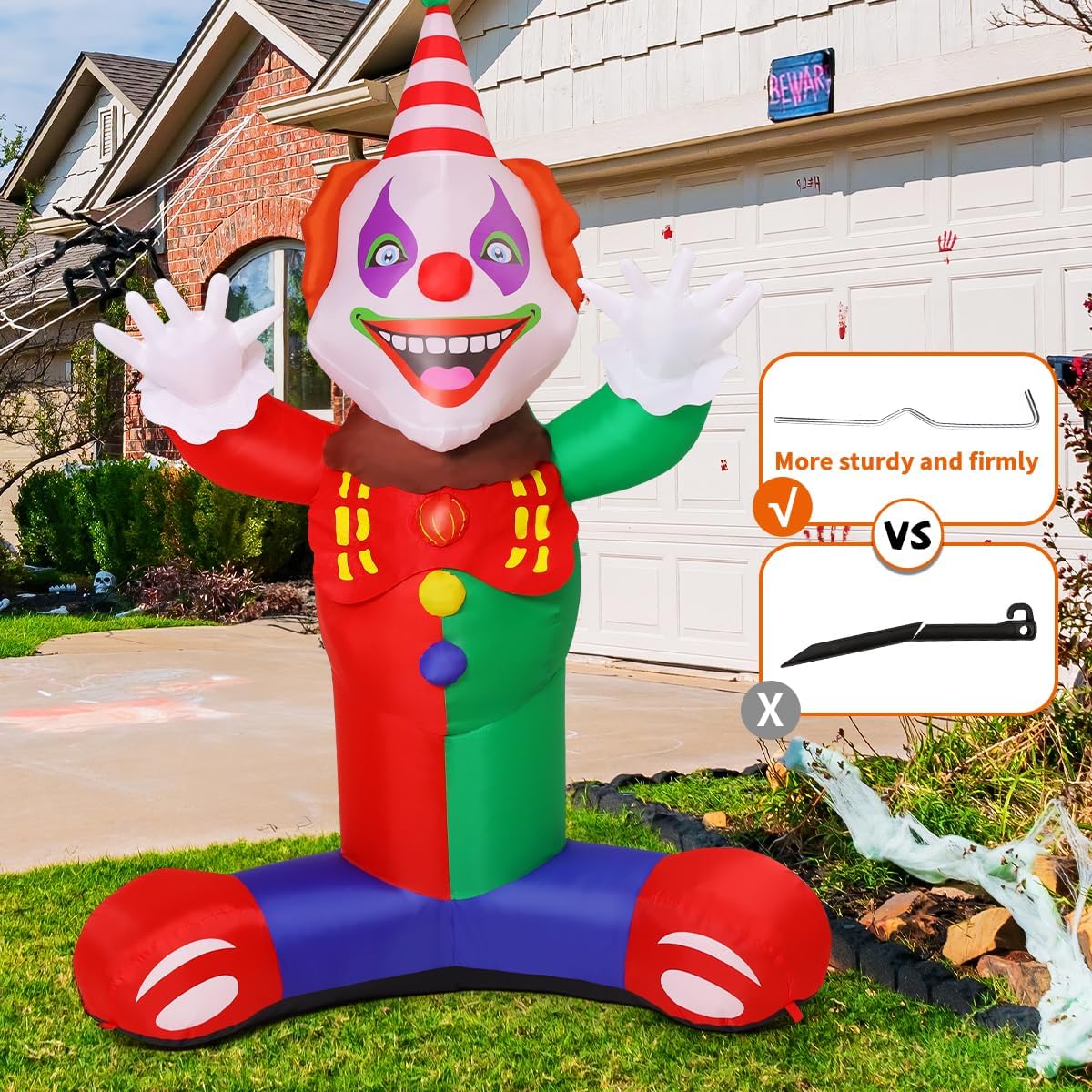 Goosh 7 FT Halloween Inflatables Outdoor Decorations Laugh Clown Blow Up Yard Decoration with Built-in LEDs for Garden Lawn Party Decor