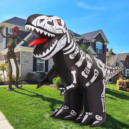 GOOSH 8ft Long Light-Up Inflatable Dinosaur Skeleton Halloween Yard Decoration