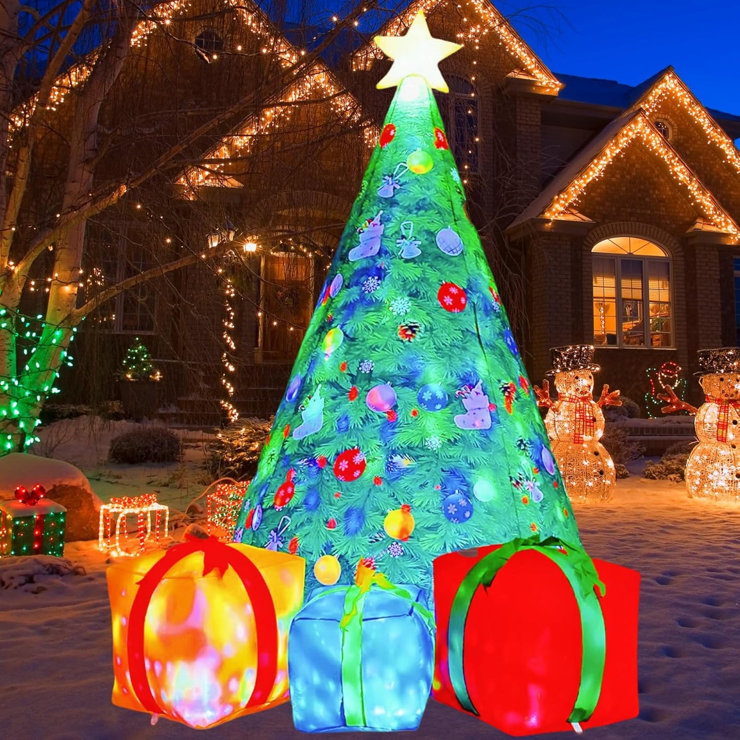 GOOSH 7 FT Tall Christmas Inflatables Tree Decorations Outdoor, Blow up Christmas Tree Yard Decor with LED Lights Star Treetop & Colorful Candy for Xmas Holiday Party Indoor Garden Patio Display Hall Lawn