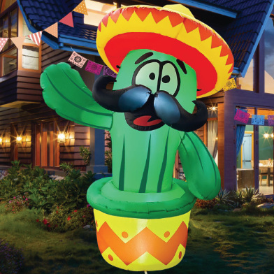 GOOSH 5 FT Cinco De Mayo Inflatables Cactus Outdoor Mexican Decorations Blow Up Yard Cactus Taco Sombrero Mexican Fiesta Party Decoration with Built-in LEDs for Indoor Garden Lawn Yard Decor